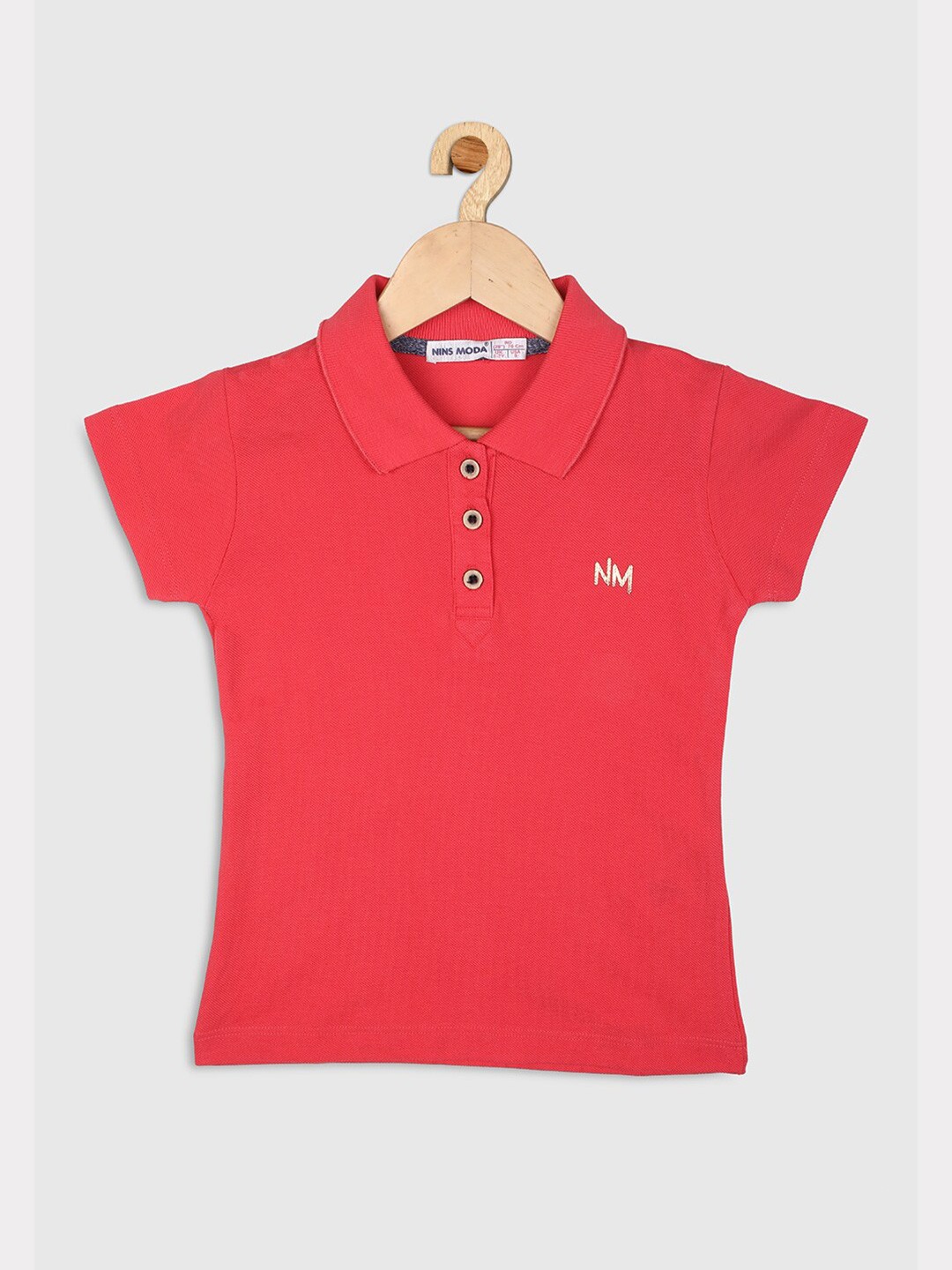 

Nins Moda Girls Coral Polo Collar Pure Cotton T-shirt