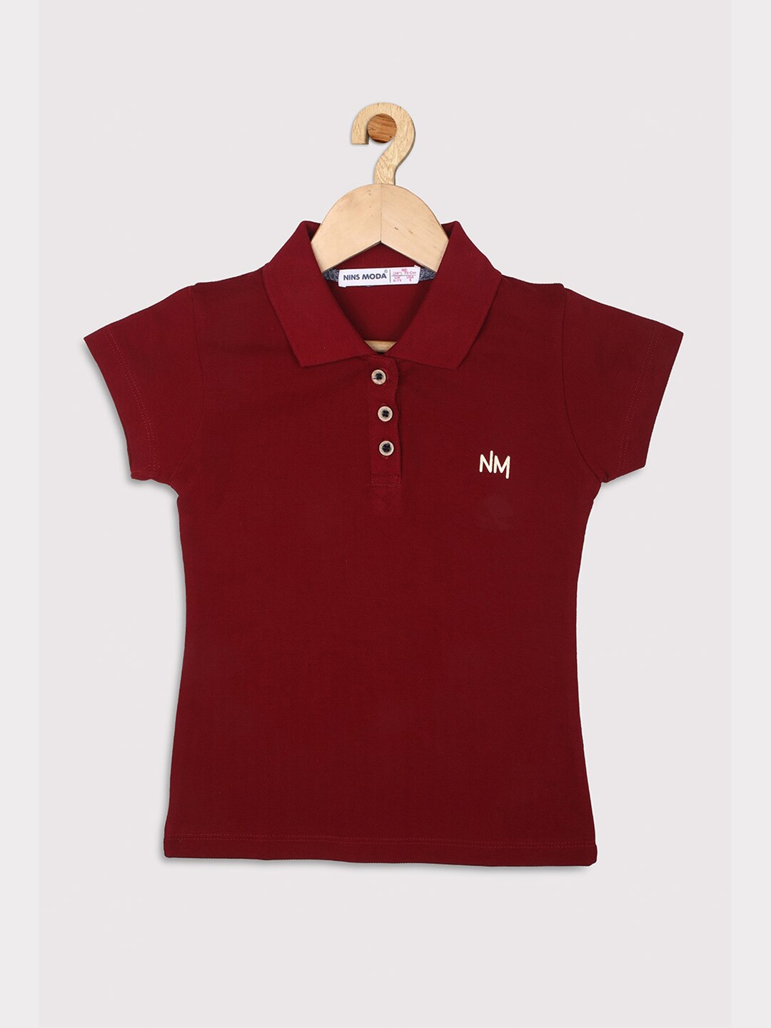 

Nins Moda Girls Burgundy Polo Collar Pure Cotton T-shirt