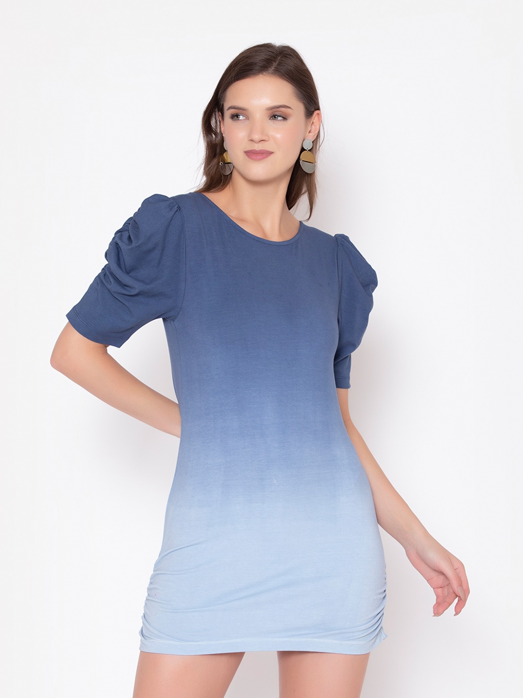 

FLAWLESS Women White & Blue Sheath Mini Dress