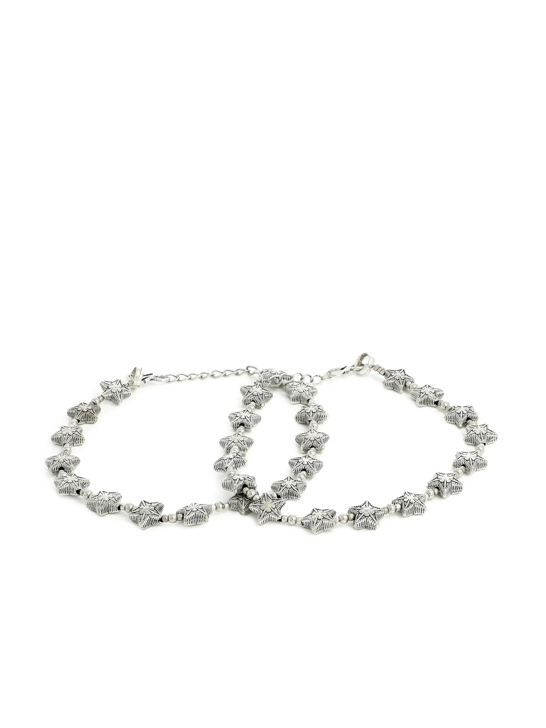 

EL REGALO Set Of 2 Oxidised Silver-Plated Tribal Anklet