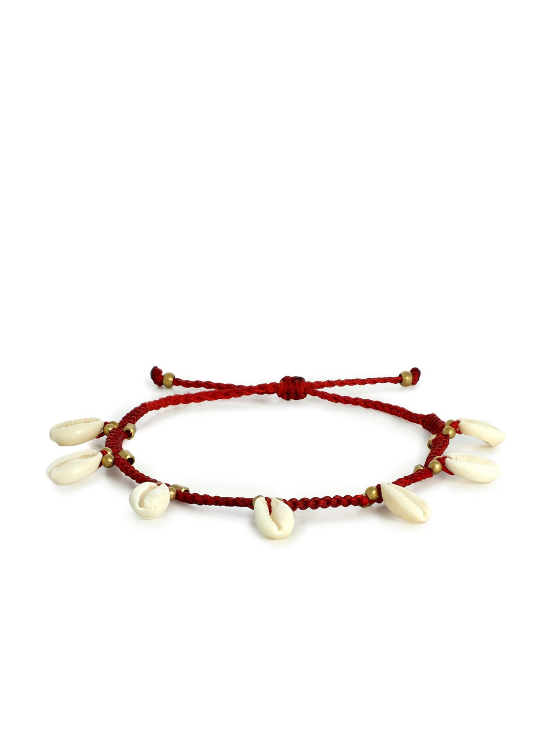

EL REGALO Women Red & Gold-Toned Beaded Tribal Anklet