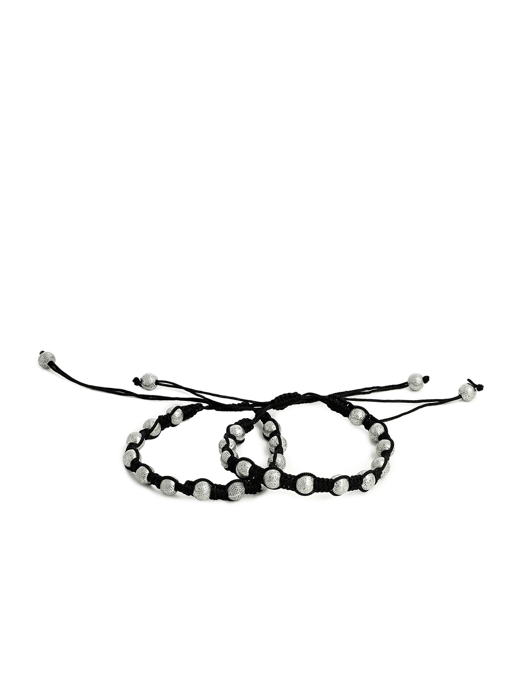 

EL REGALO Pack Of 2 German Silver Silver-Tone Beaded Anklets