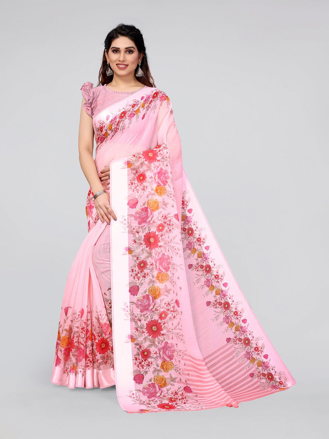 

MIRCHI FASHION Pink & Fuchsia Floral Saree