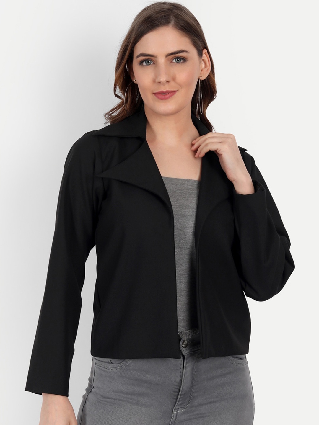 

KIROSHE BY KIRAN Women Black Solid Open Front Blazers