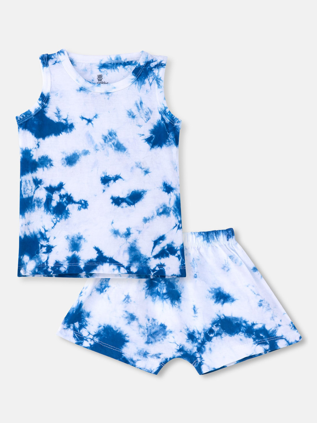 

Cuddles for Cubs Unisex Kids White & Blue Printed Top with Shorts