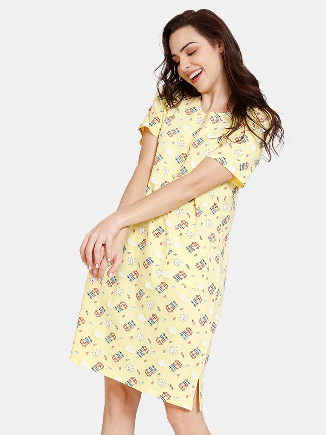 

Zivame Yellow Women Printed Nightdress