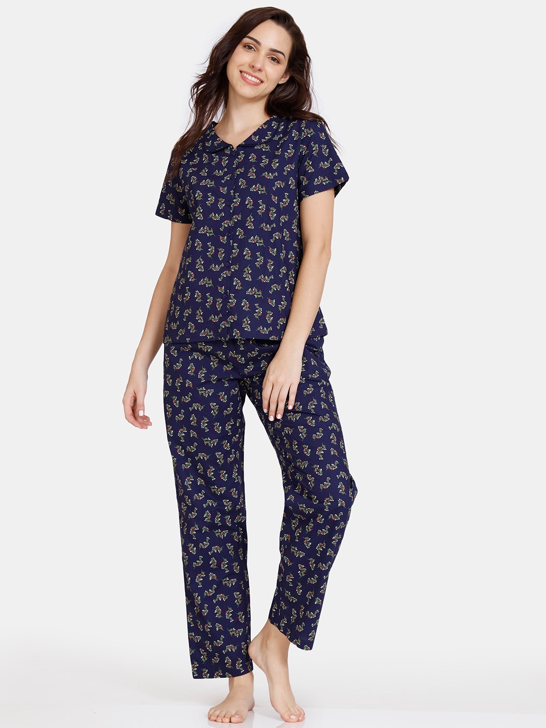 

Zivame Women Blue & Green Printed Night suit