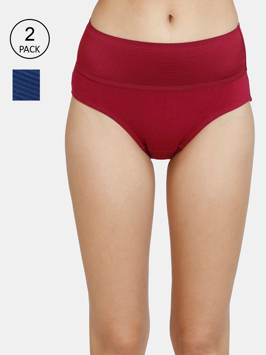 

Zivame Women Pack of 2 Red & Blue Assorted Hipster Briefs