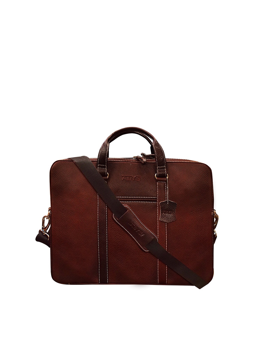 

ABYS Unisex Brown & Grey Leather Laptop Bag