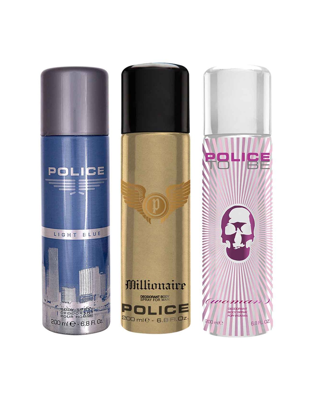 

Police Men Transparent Set of 3 Deodorant - 200 ml Each, Blue