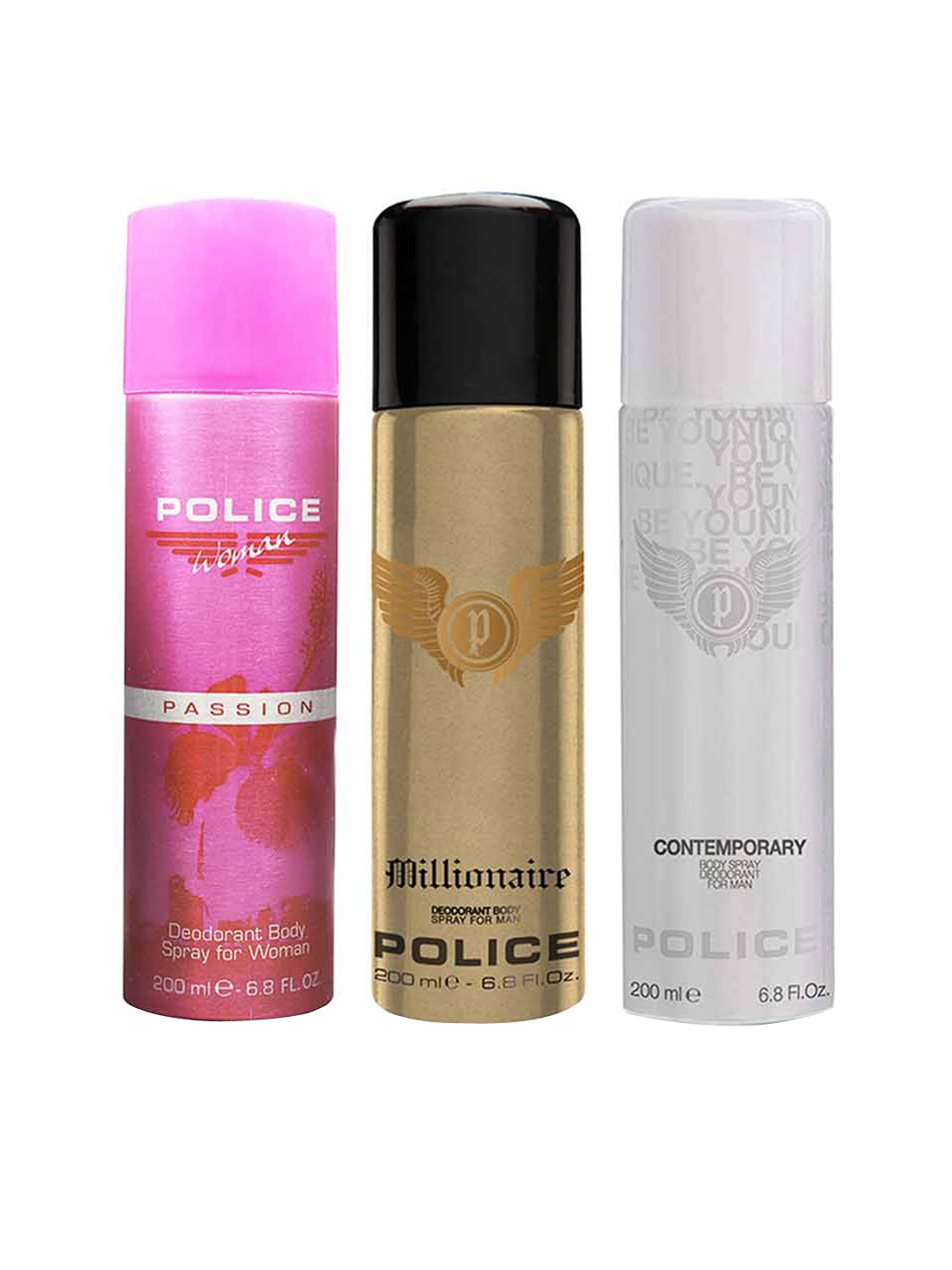 

Police Set of 3 Deo - Men Millionaire + Men Contemporary + Women Passion - 200 ml Each, Pink