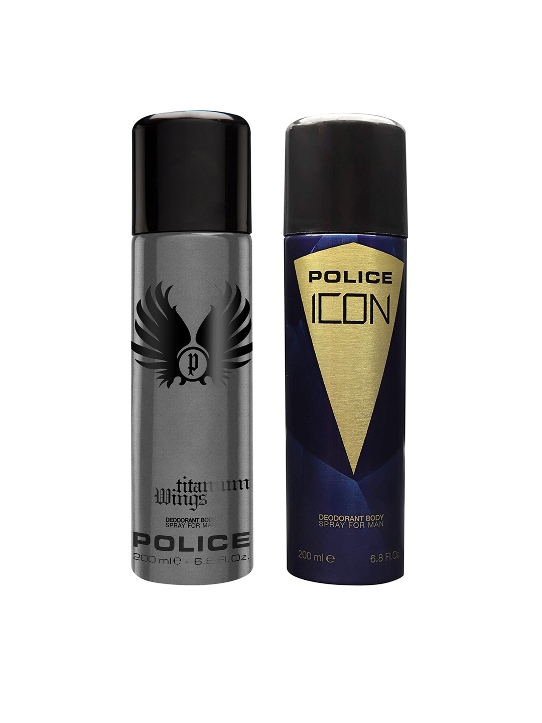 

Police Men Set of Titanium Wings & Icon Deodorant Body Spray - 200 ml Each, Grey