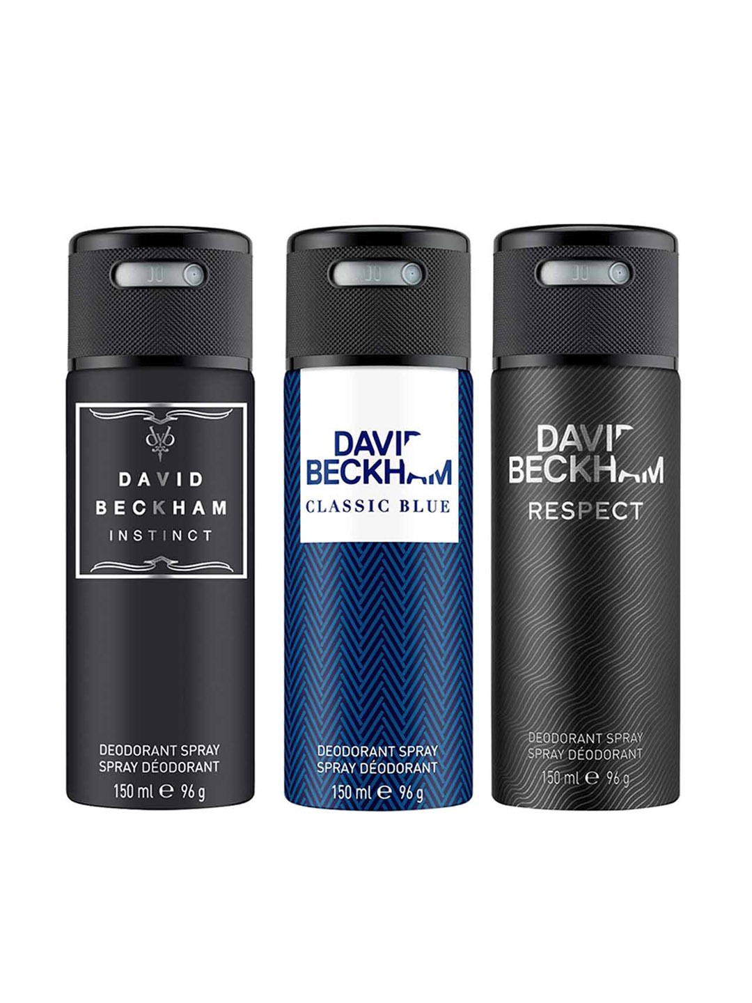 

DAVID BECKHAM Men Set of Instinct + Classic Blue + Respect Deodorant Spray - 150 ml Each, Black