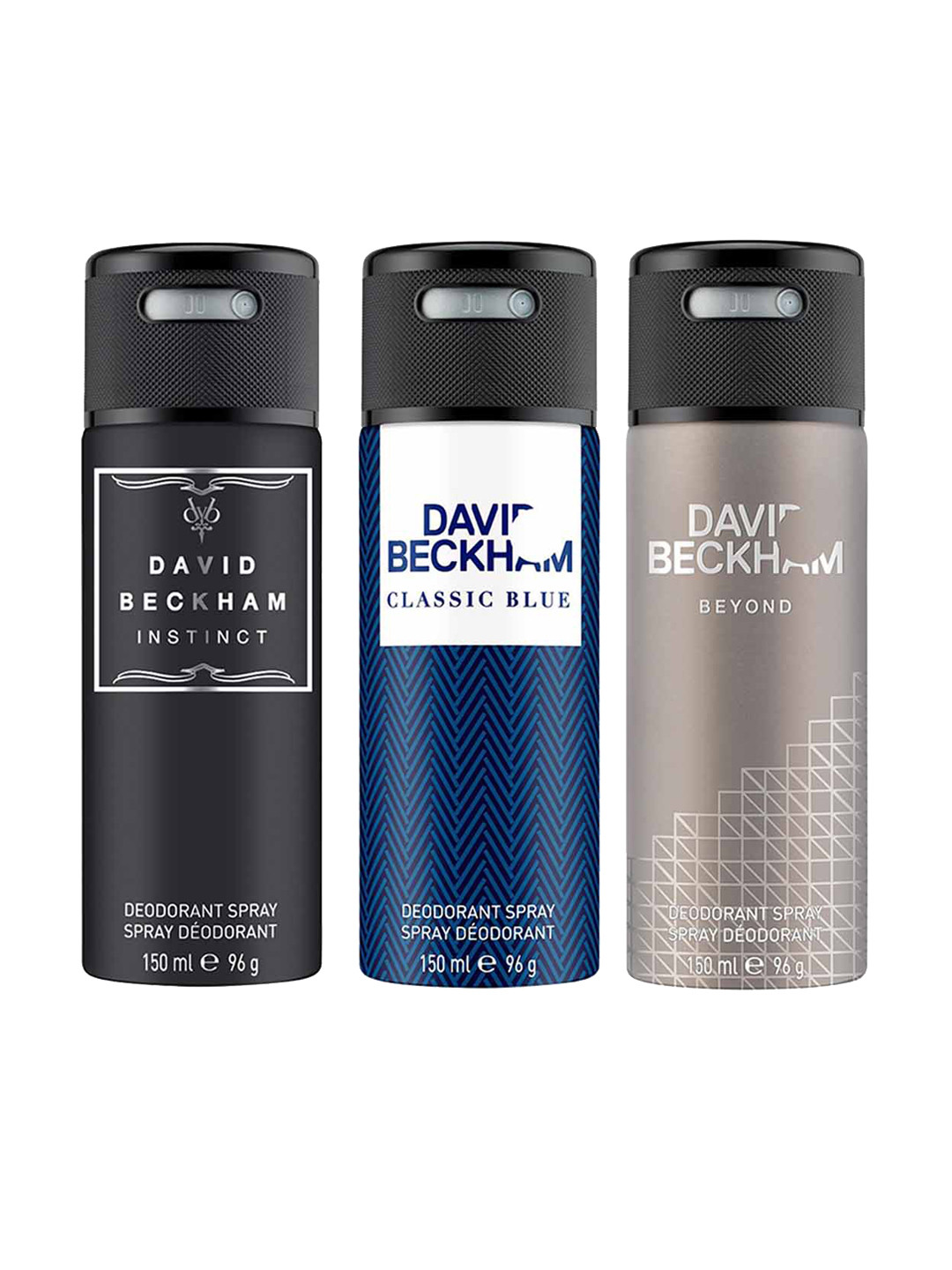 

DAVID BECKHAM Men Set of 3 Instinct Deodorant 150 ml - Classic Blue Deodorant 150 ml - Beyond Deo Deodorant 150 ml, Transparent