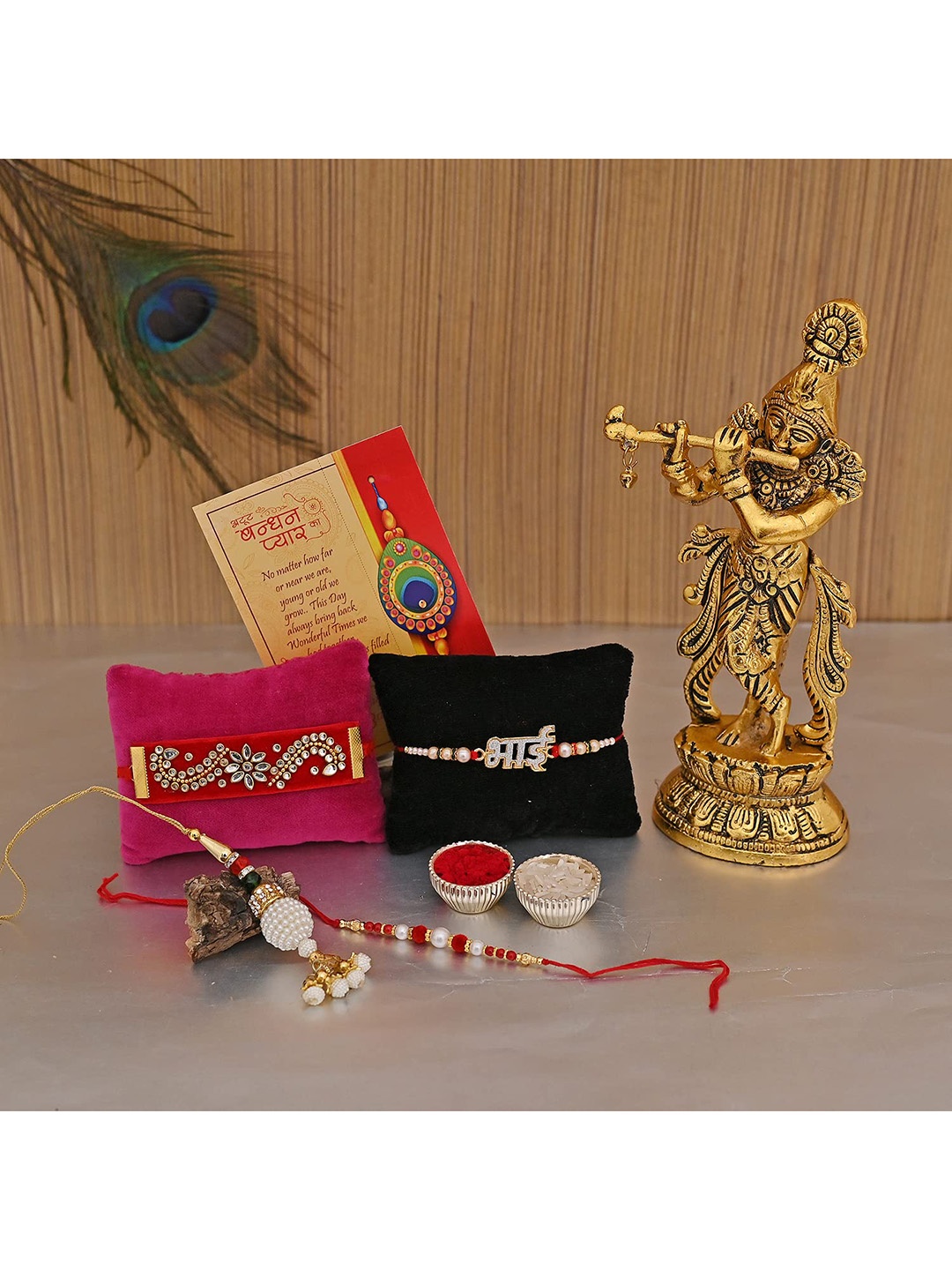 

Craftvatika Gold-Toned Rakhi with Krishna Idol