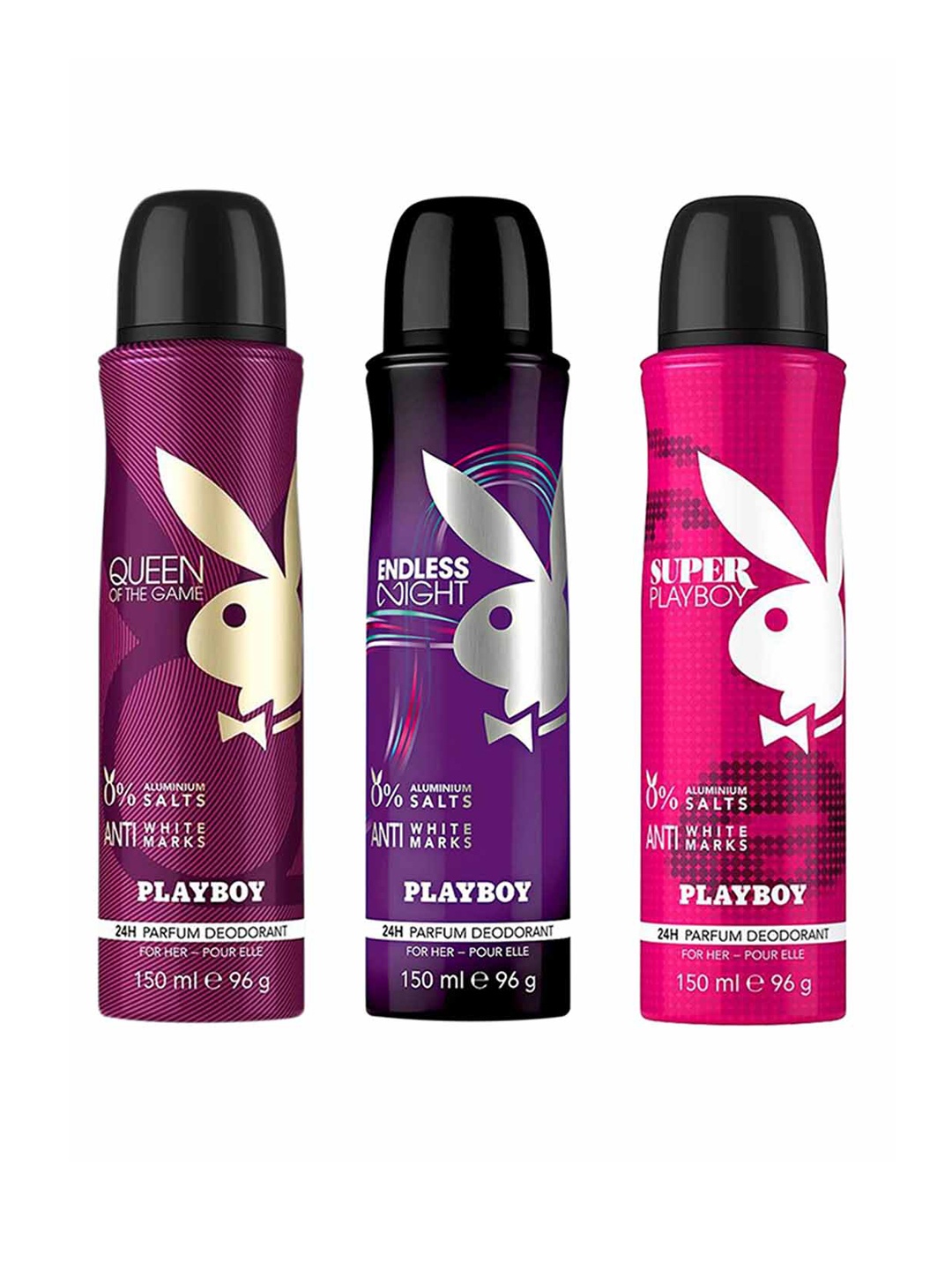 

Playboy Women Set of 3 Deo- Queen Of The Game + Endless Night + Super Playboy - 150ml Each, Purple