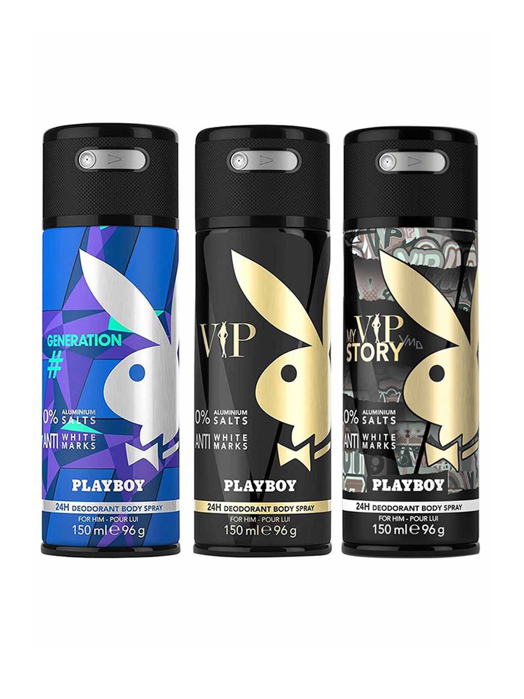 

Playboy Men Set of 3 Deodorant - Generation + VIP + VIP Story - 150 ml Each, Blue