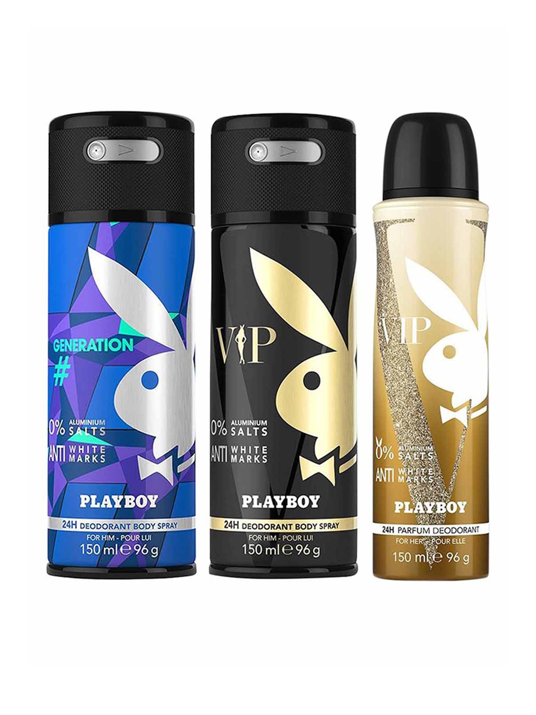 

Playboy Set of Men Generation + VIP M + VIP W Deodorant - 150 ml each, Blue