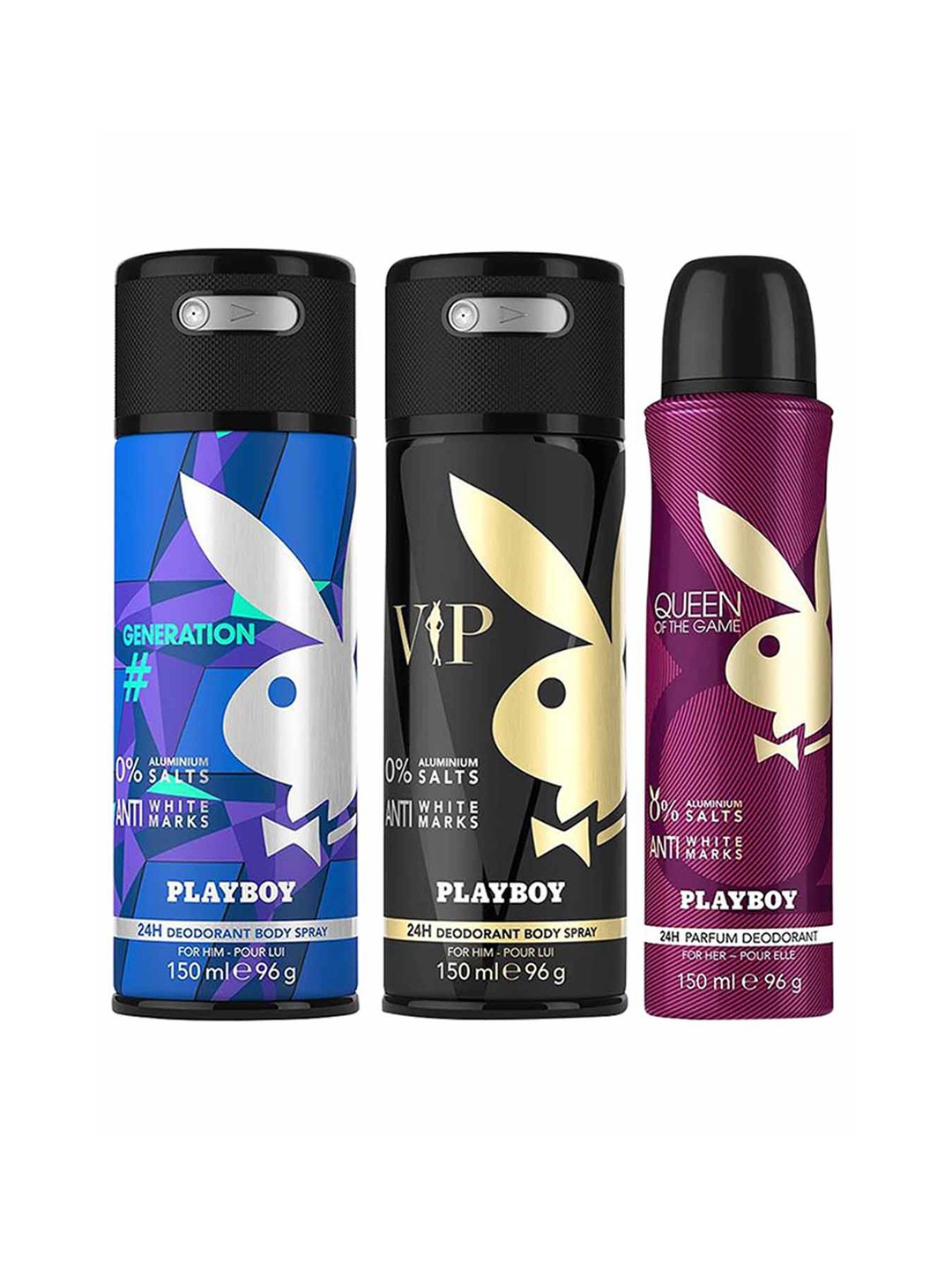 

Playboy Set of Men Generation + VIP M + Queen W Deodorant - 150 ml each, Blue