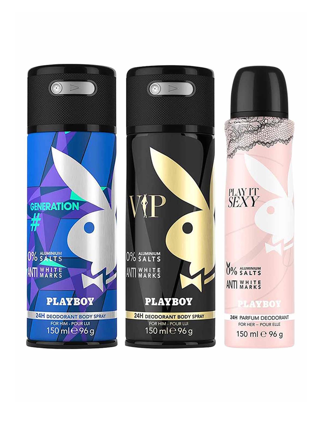 

Playboy Set of Men Generation + VIP M + Play It Sexy W Deodorant - 150 ml each, Black