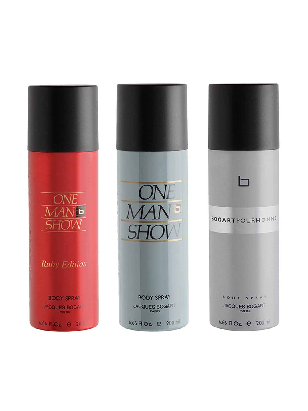 

JACQUES BOGART Men Set of 3 One Man Show Deodorant Body Spray - 200 ml Each, Red
