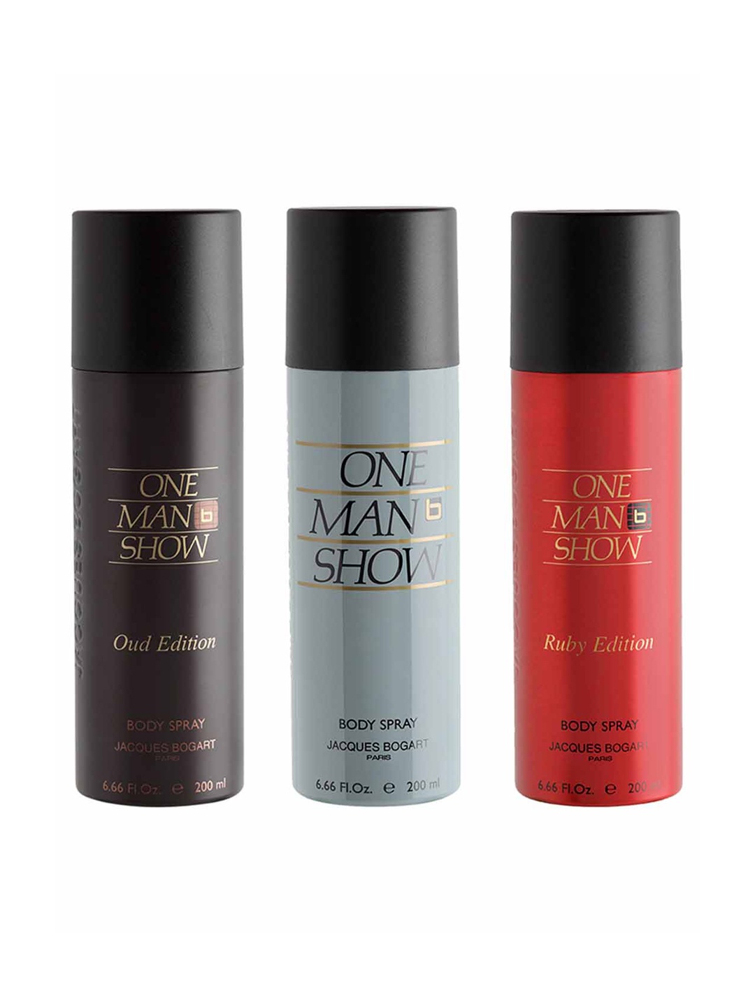 

JACQUES BOGART Set of 3 One Man Show Deodorants - 200ml each, Black