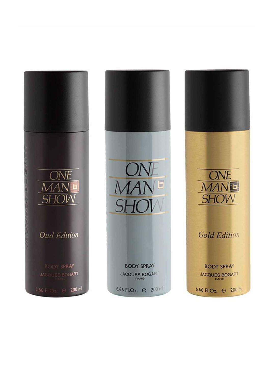 

JACQUES BOGART Men Set Of 3 One Man Show Body Sprays - 200 ml Each, Black