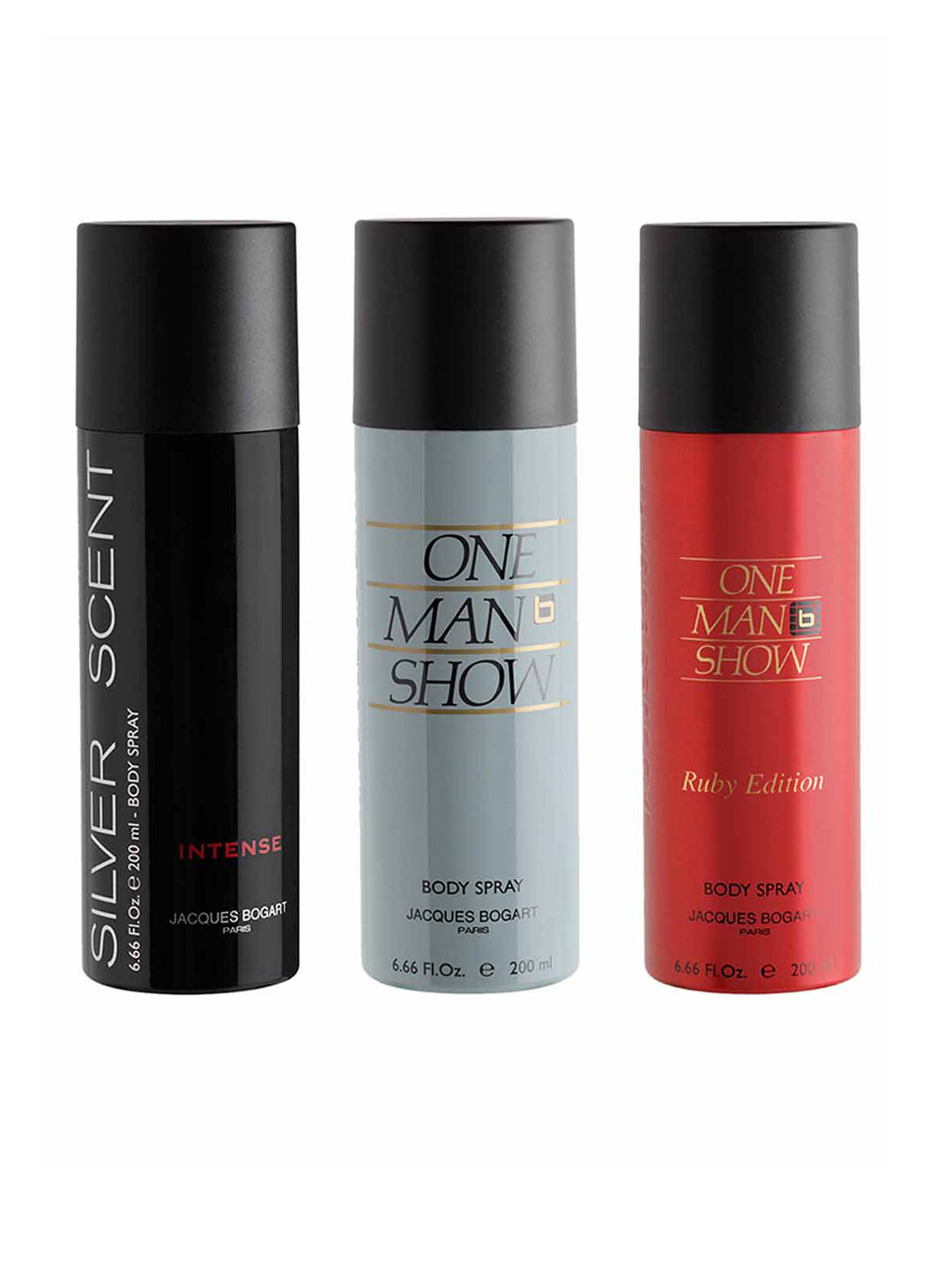 

JACQUES BOGART Men Silver Scent Intense+One Man Show+One Man Show Ruby Deo Combo-600ml, Black