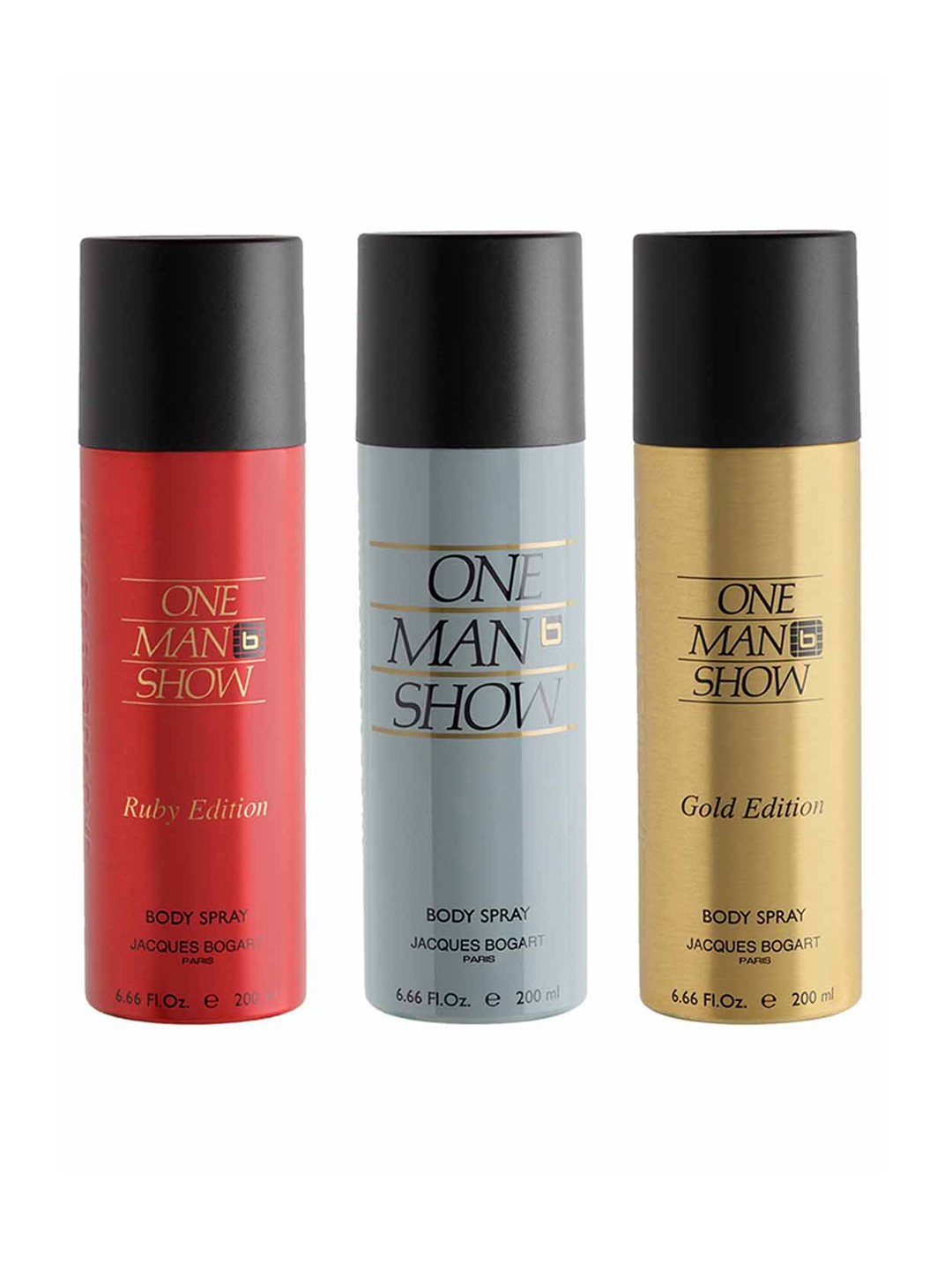 

JACQUES BOGART Men Set of 3 One Man Show Deodorant Body Spray - 200 ml Each, Red