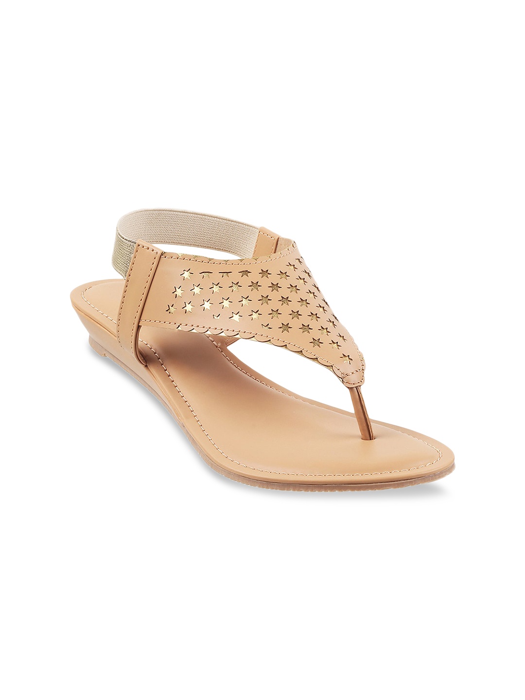 

WALKWAY by Metro Brown Textured Wedge Sandals with Laser Cuts