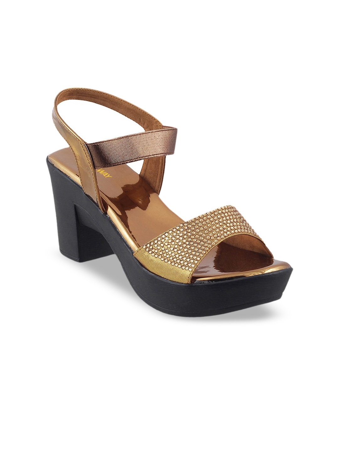 

WALKWAY by Metro Gold-Toned Block Heels with Laser Cuts
