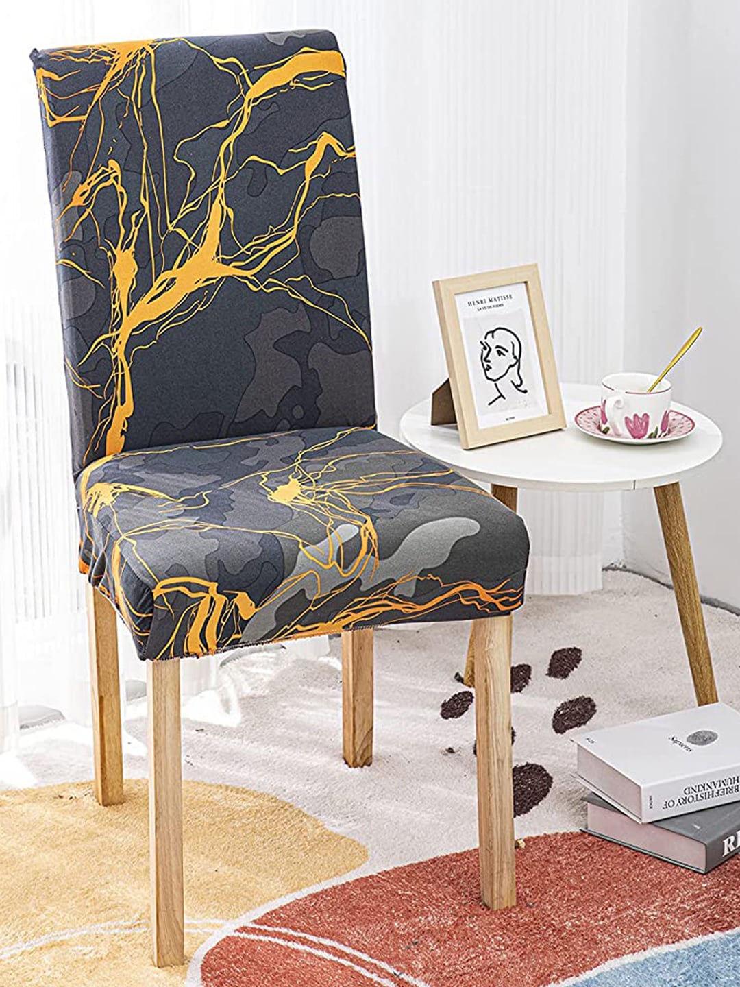 

HOUSE OF QUIRK Grey Printed Stretch Removable Chair Cover