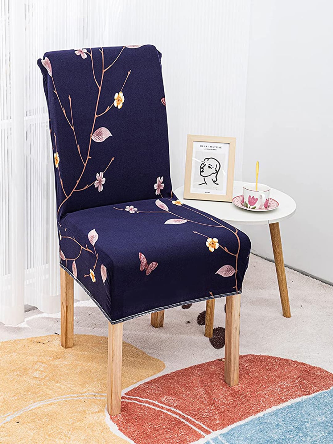 

HOUSE OF QUIRK Blue Floral Printed Chair Cover