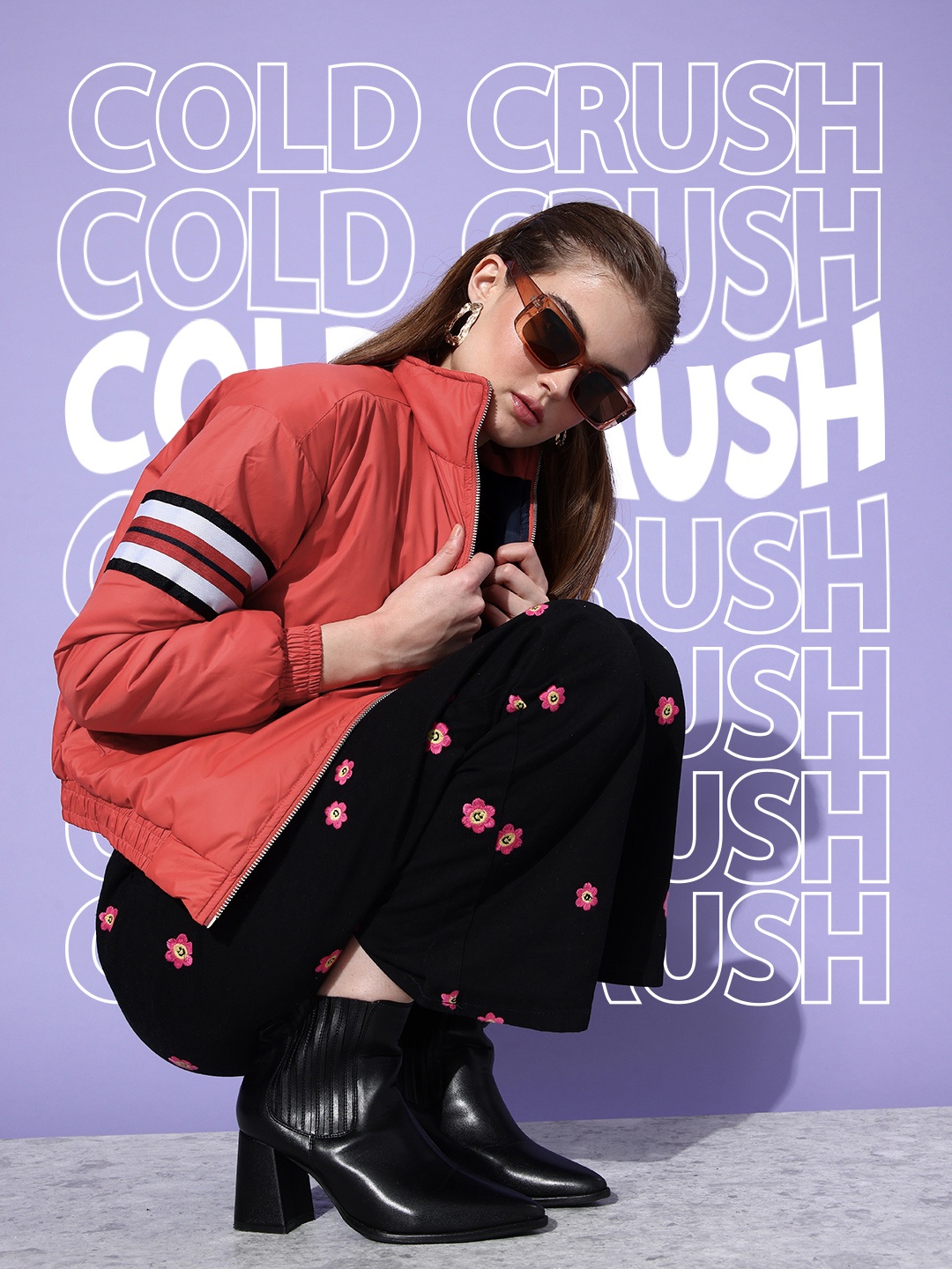 

Mast & Harbour Women Coral Red Solid Mock-Collar Puffer Jacket