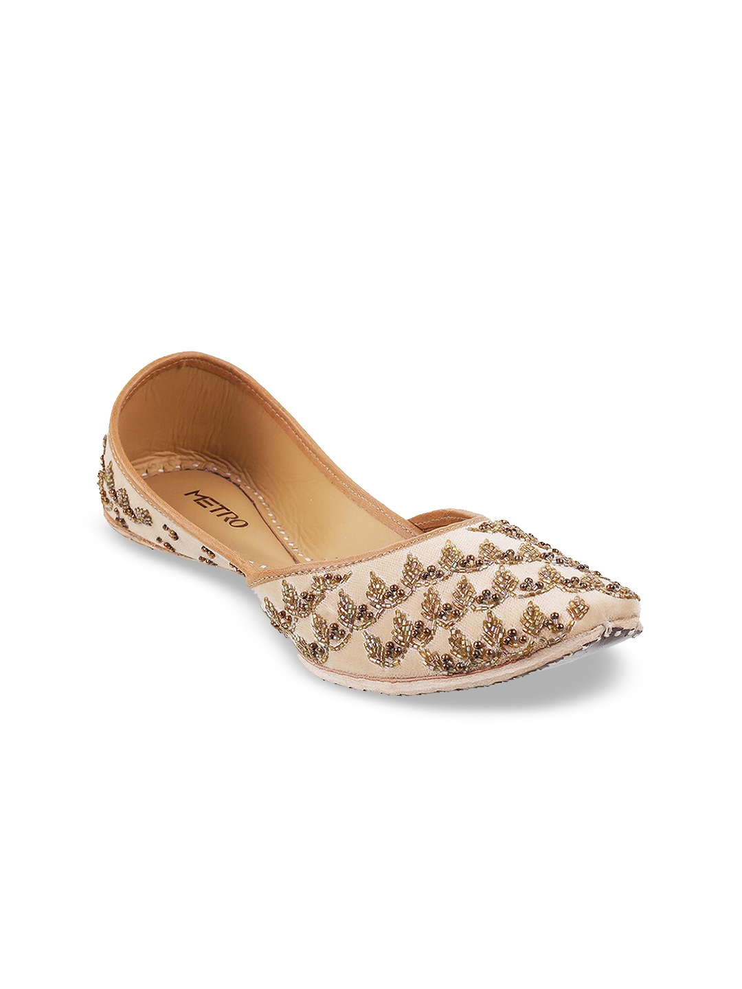 

Metro Women Gold-Toned Embellished Ethnic Mojaris Flats
