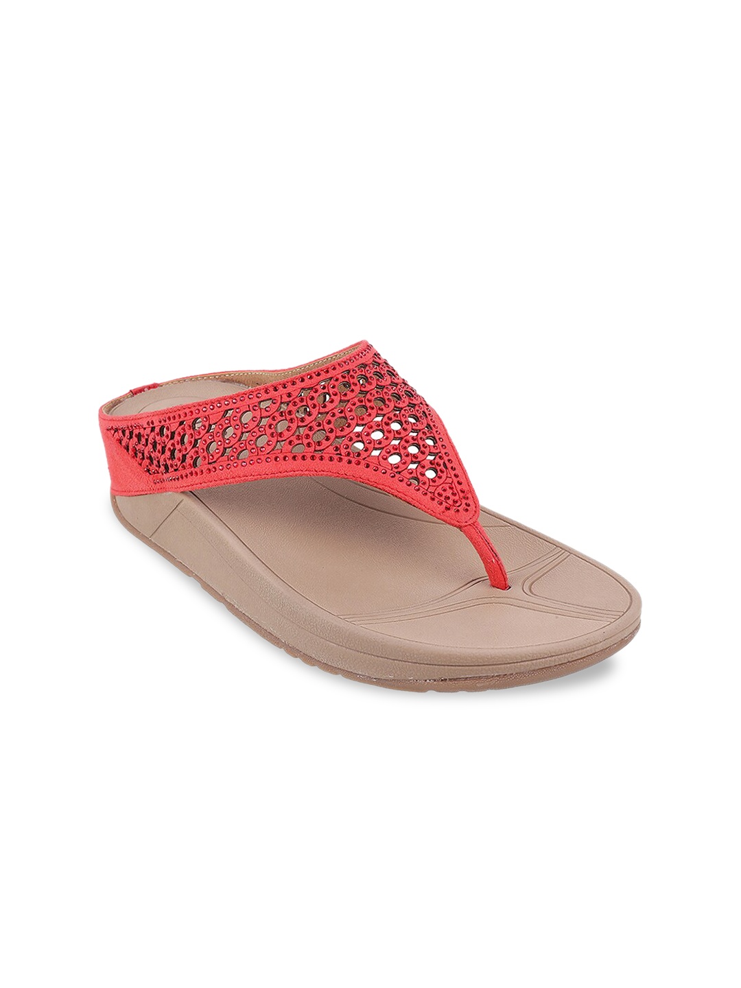 

Metro Women Red Embellished Comfort Sandals with Laser Cuts