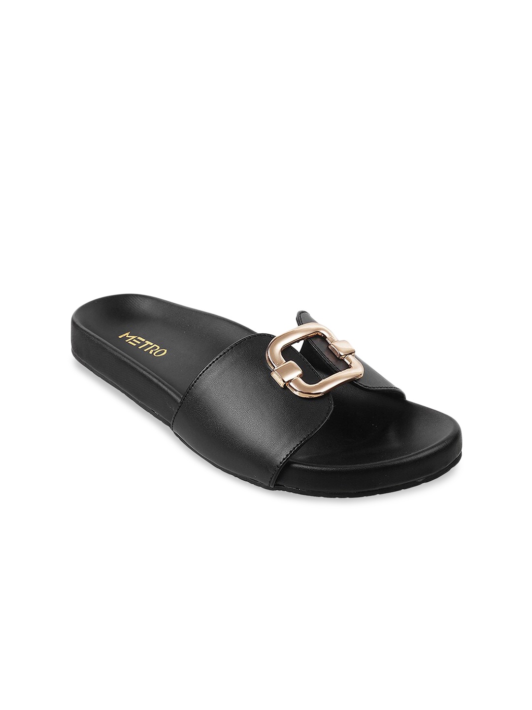 

Metro Women Black Solid Open Toe Flats with Buckles