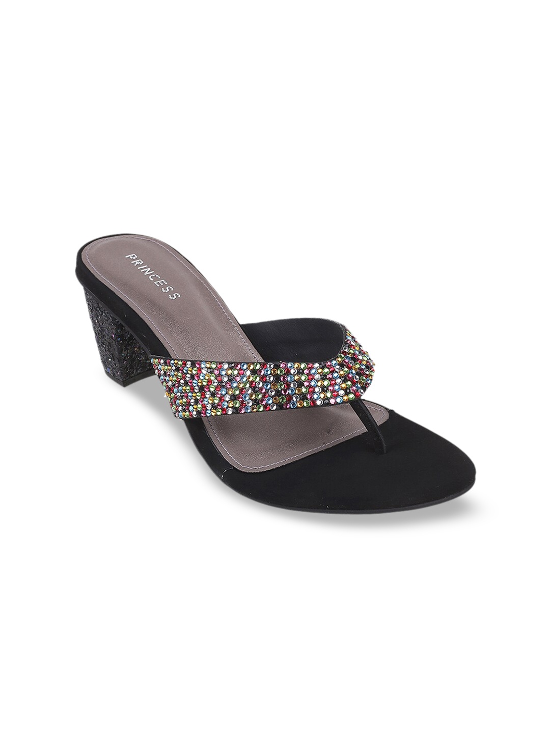 

Metro Black Embellished Block Heels