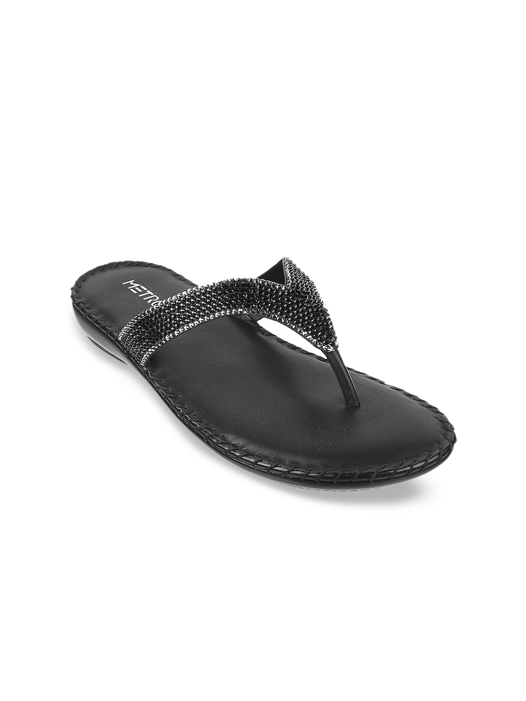 

Metro Women Black Embellished Open Toe Flats