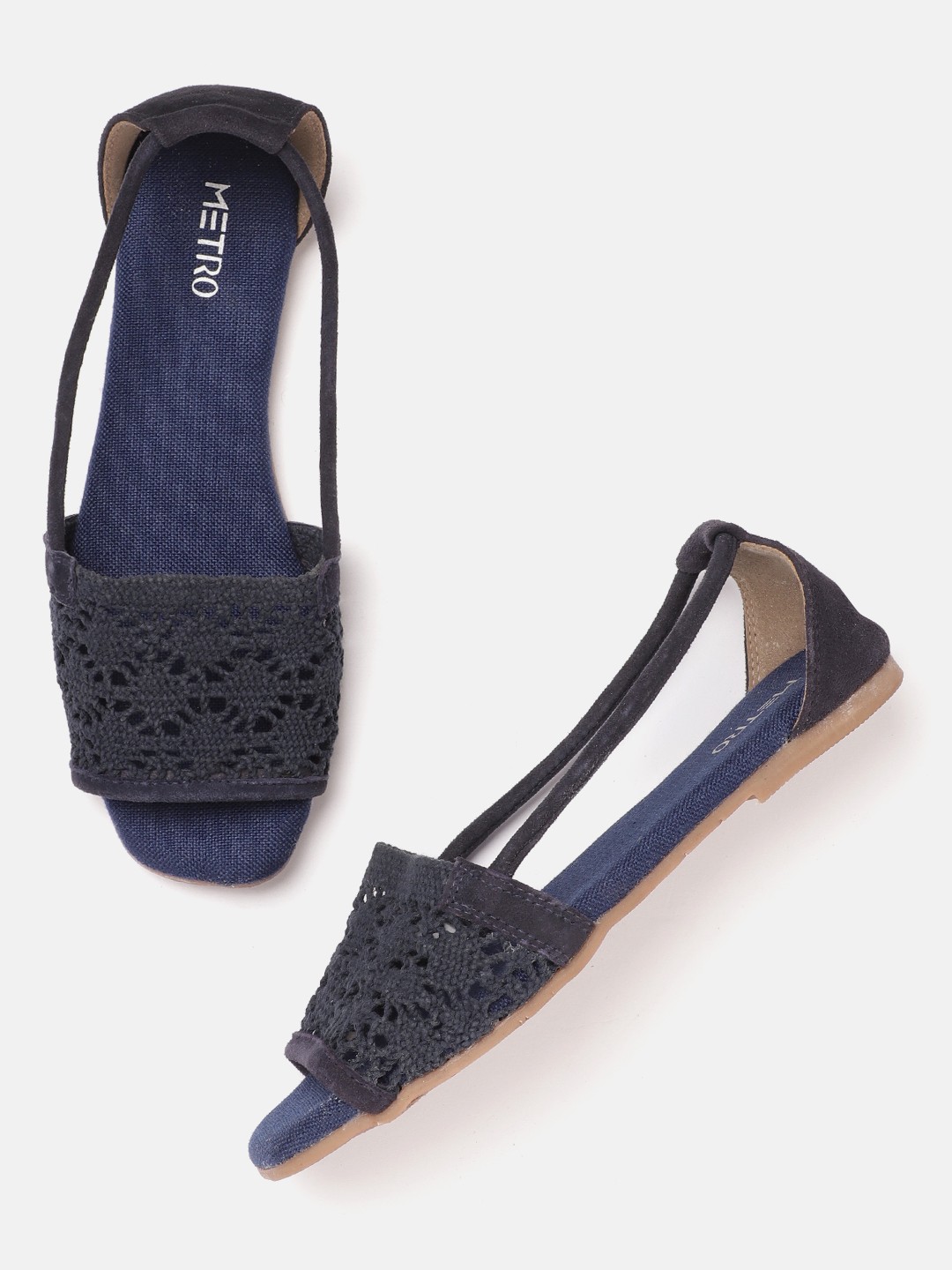 

Metro Women Woven Design Open Toe Flats, Navy blue