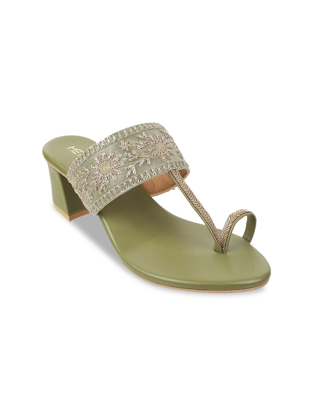 

Metro Olive Green Embellished Ethnic Block Heels