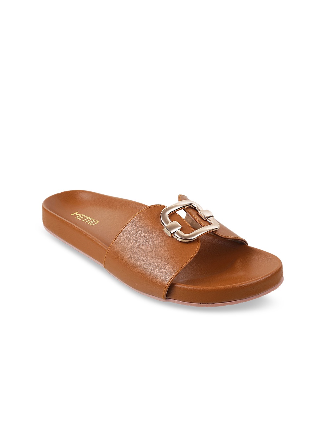 

Metro Women Tan Open Toe Flats with Buckles
