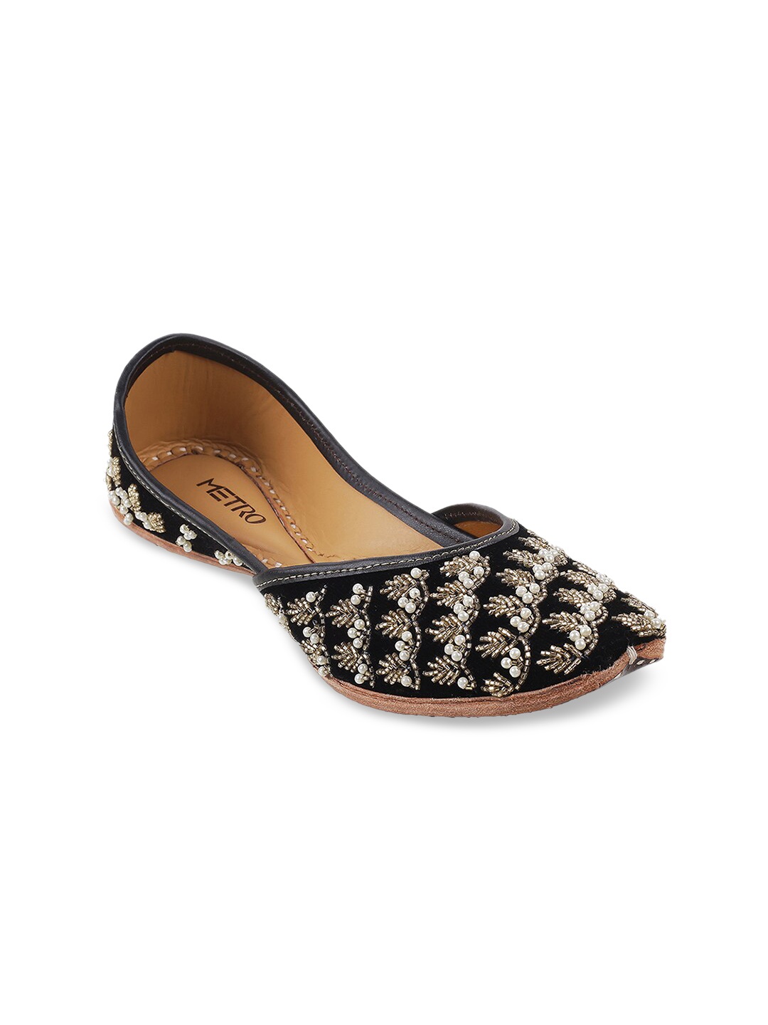 

Metro Women Black Printed Ethnic Mojaris Flats