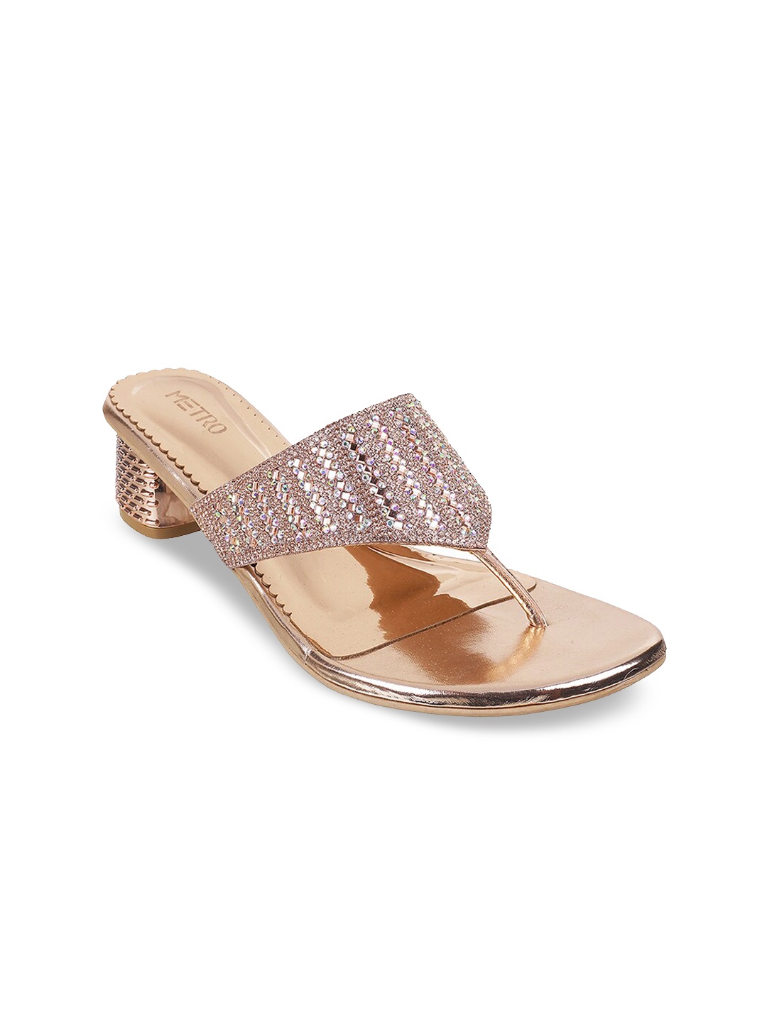 

Metro Pink & Rose Gold Embellished Block Sandals