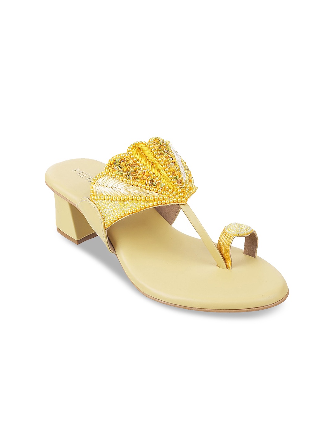 

Metro Women Yellow Embellished Ethnic Block Heels