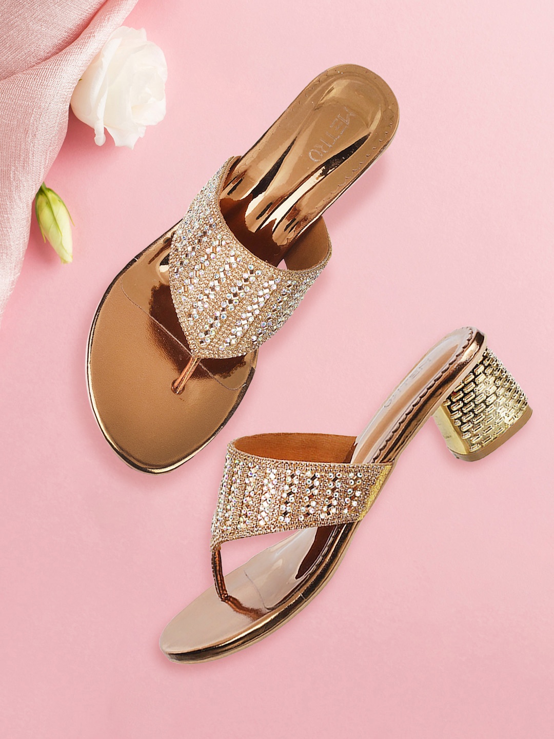 

Metro Gold-Toned Embellished Party Block Heels