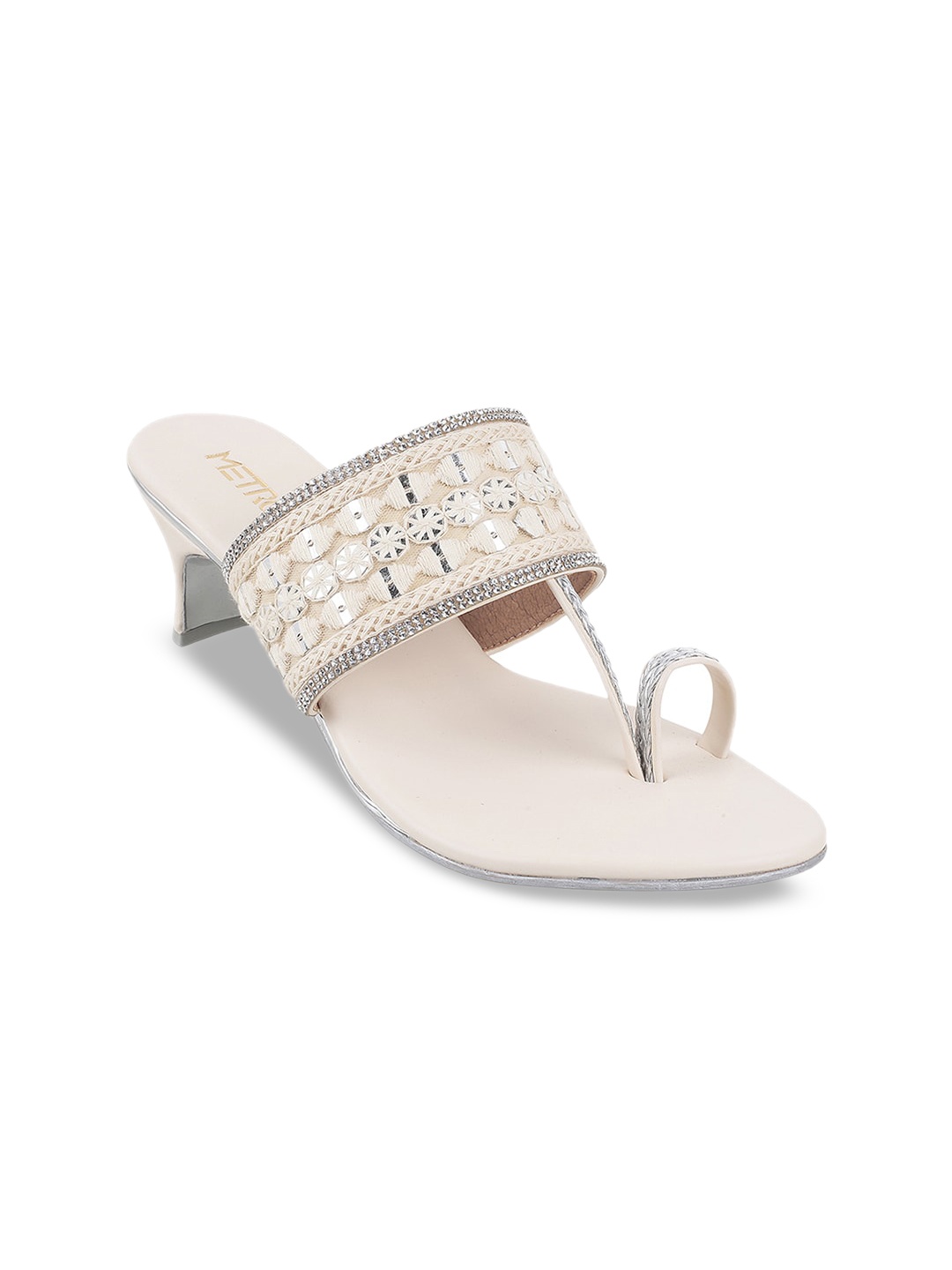 

Metro Beige Embellished Ethnic Kitten Heels