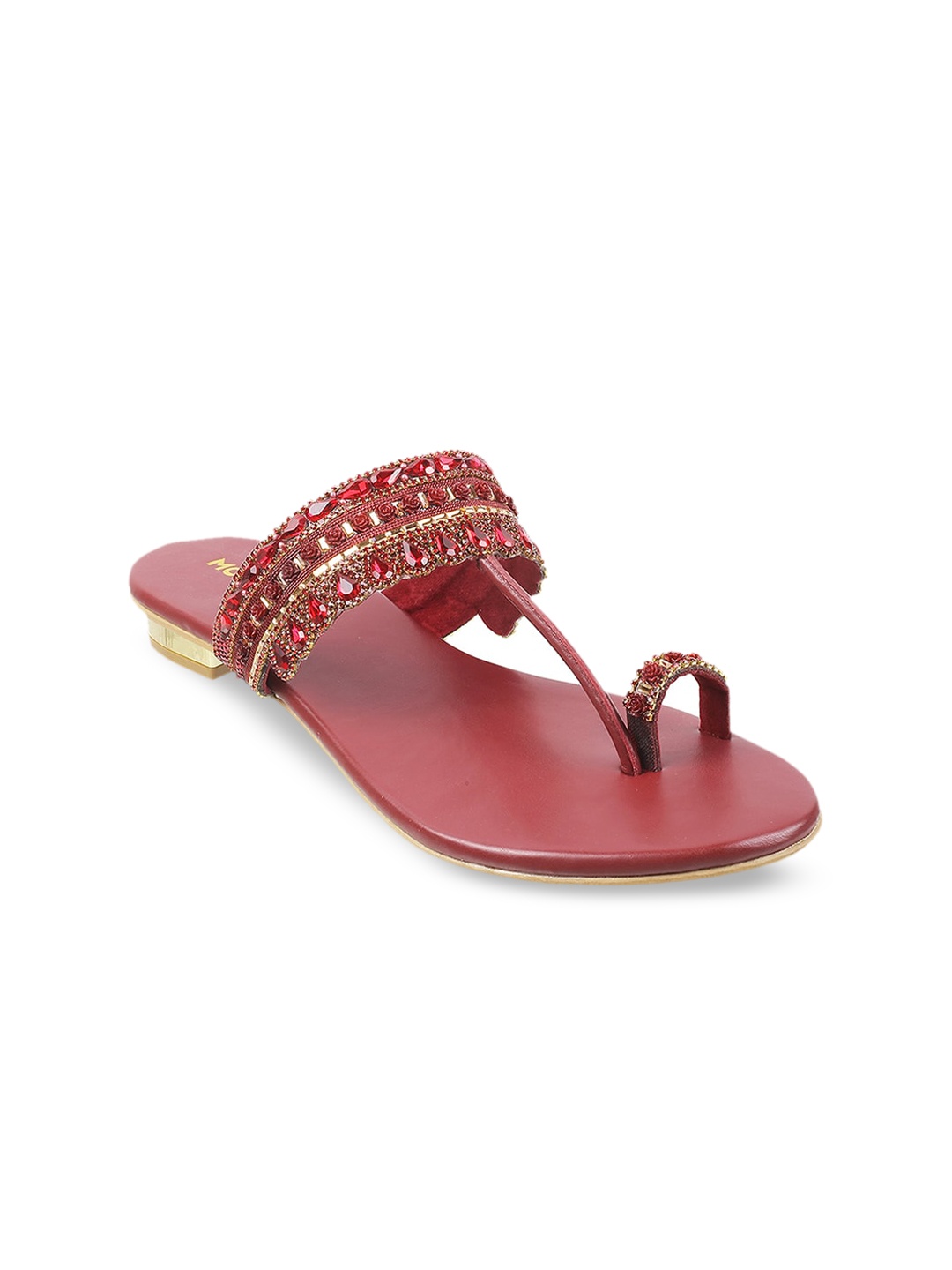 

Mochi Women Maroon Embellished One Toe Flats