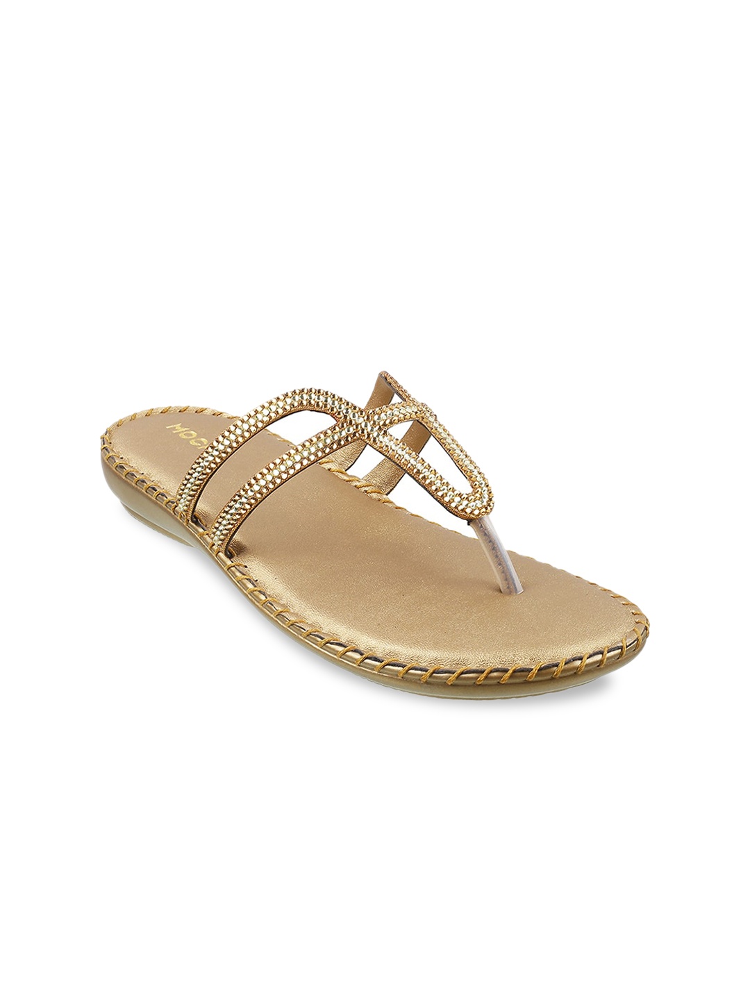 

Mochi Women Gold-Toned Embellished T-Strap Flats