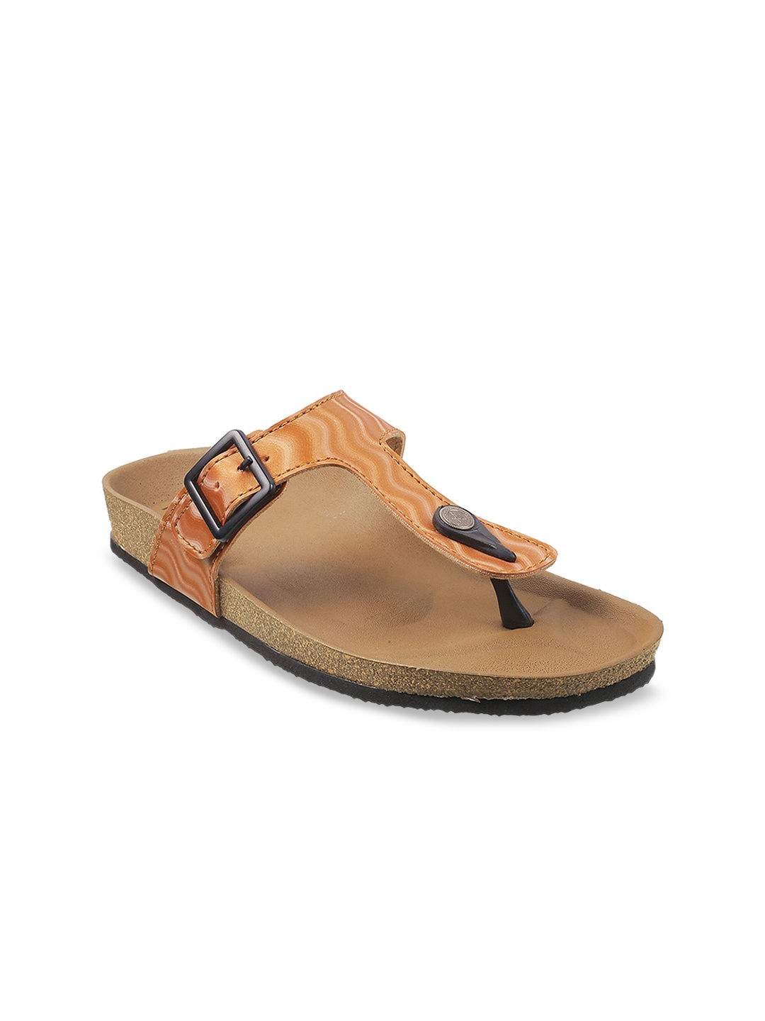 

Mochi Women Tan Printed T-Strap Flats with Buckles